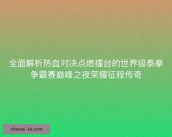 全面解析热血对决点燃擂台的世界级泰拳争霸赛巅峰之夜荣耀征程传奇